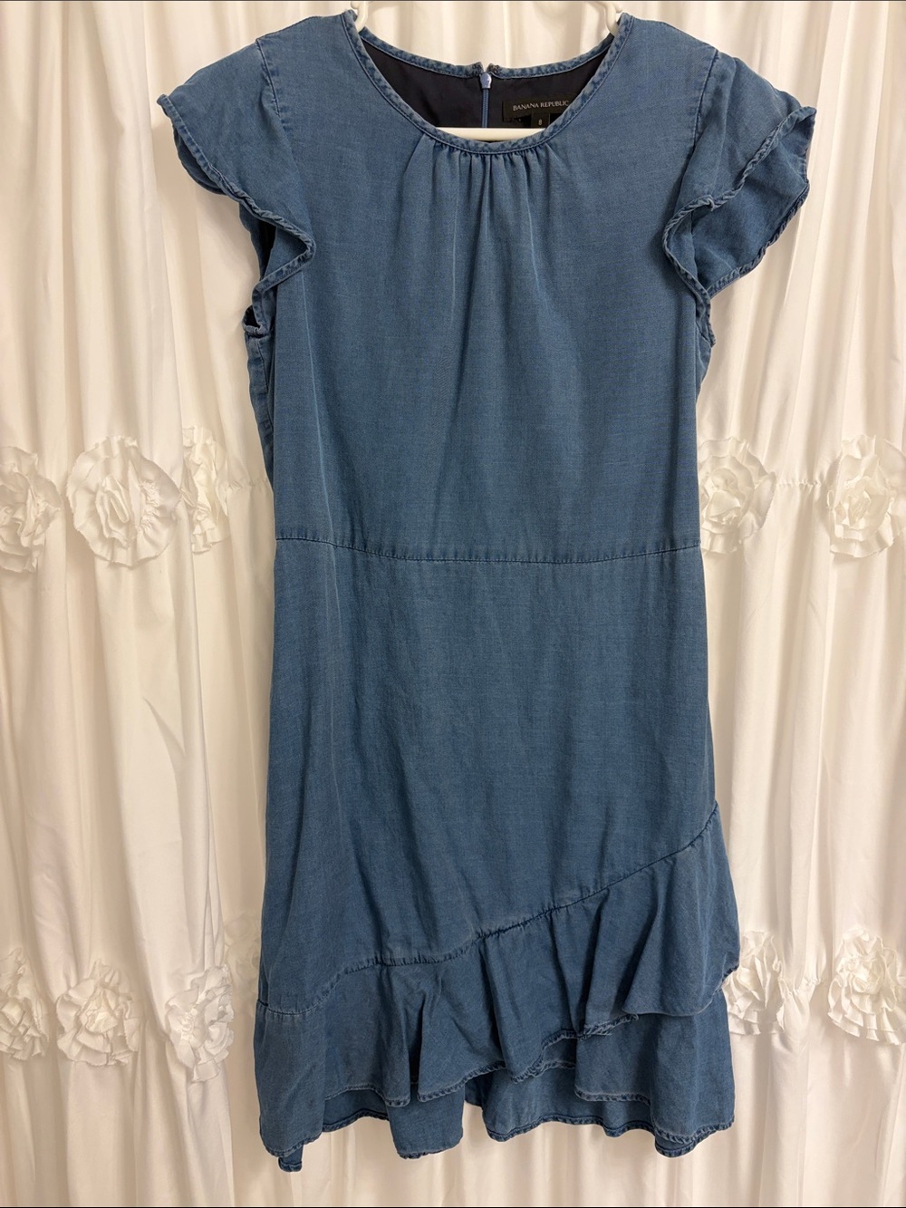 Banana Republic Women’s Blue Denim Ruffle-Hem Dress